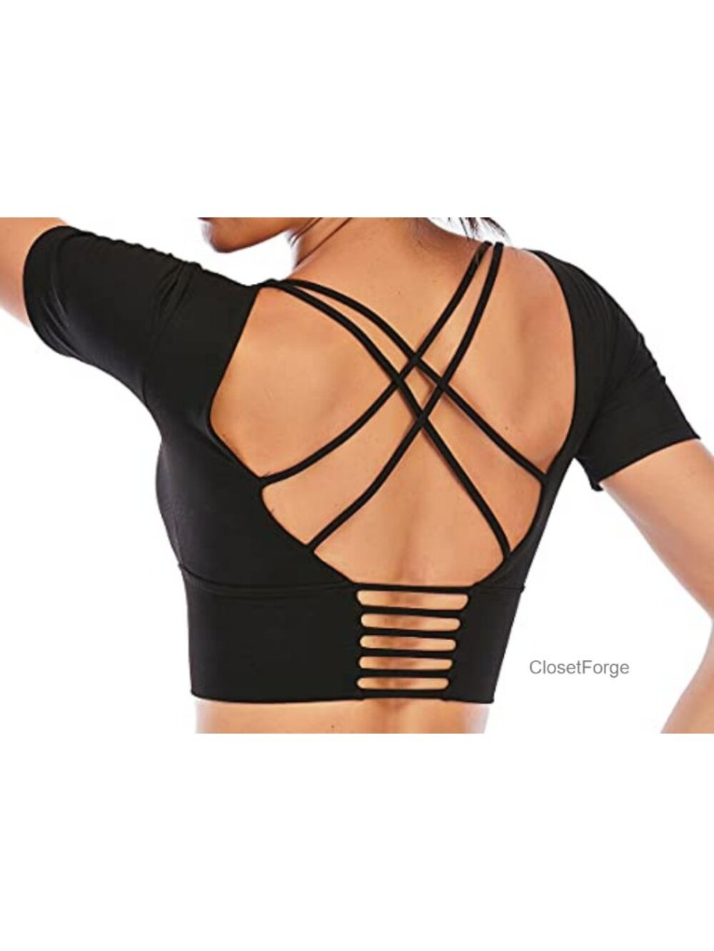 Long Sleeve Workout Top Backless Crop Top with Built in Bra